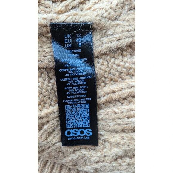 NWT Asos Beige Carmel Long Sleeve Chunky Cable Knit Sweater Mock Neck Women's  8 - Picture 11 of 11